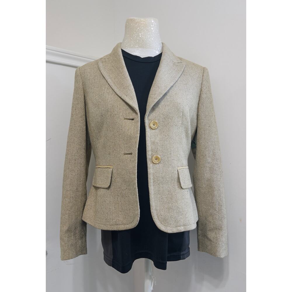 Petite Sophisticate women’s blazer in beige herringbone tweed sz 6‎ workwear